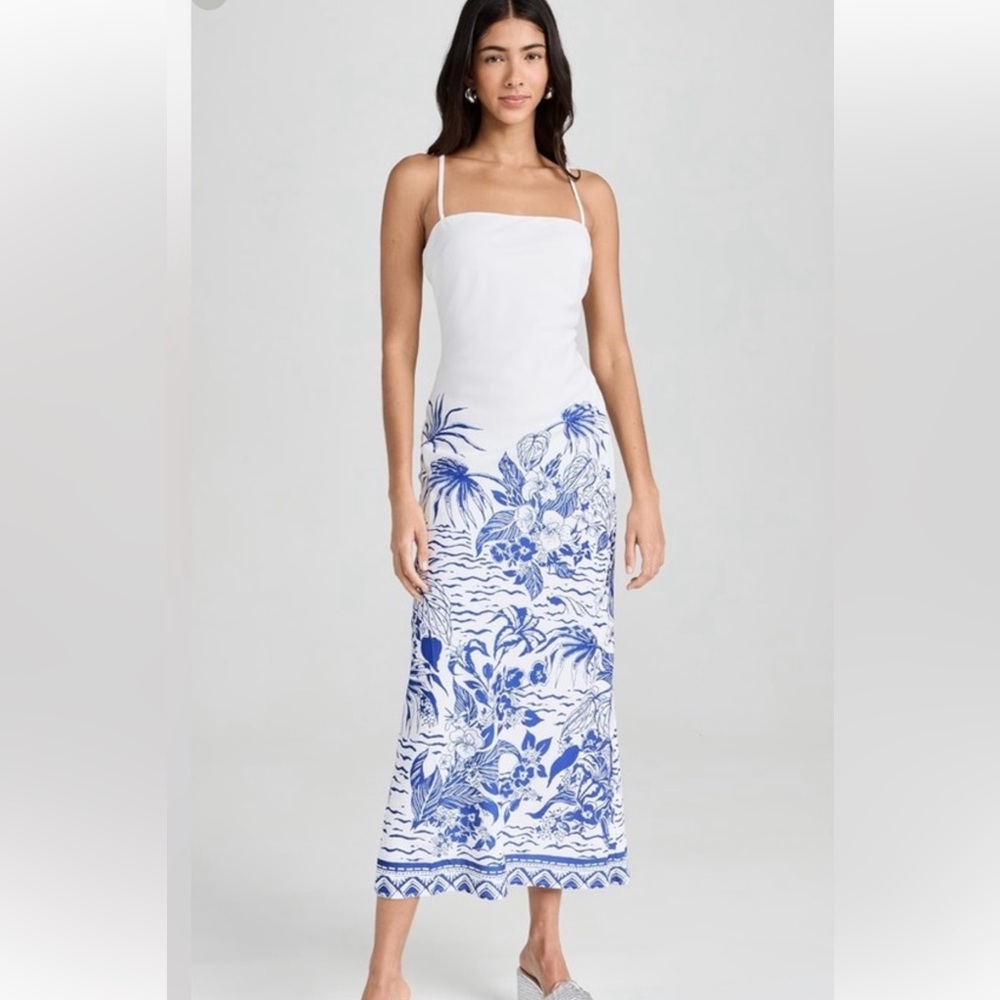 Elegant White and Blue Maxi Dress